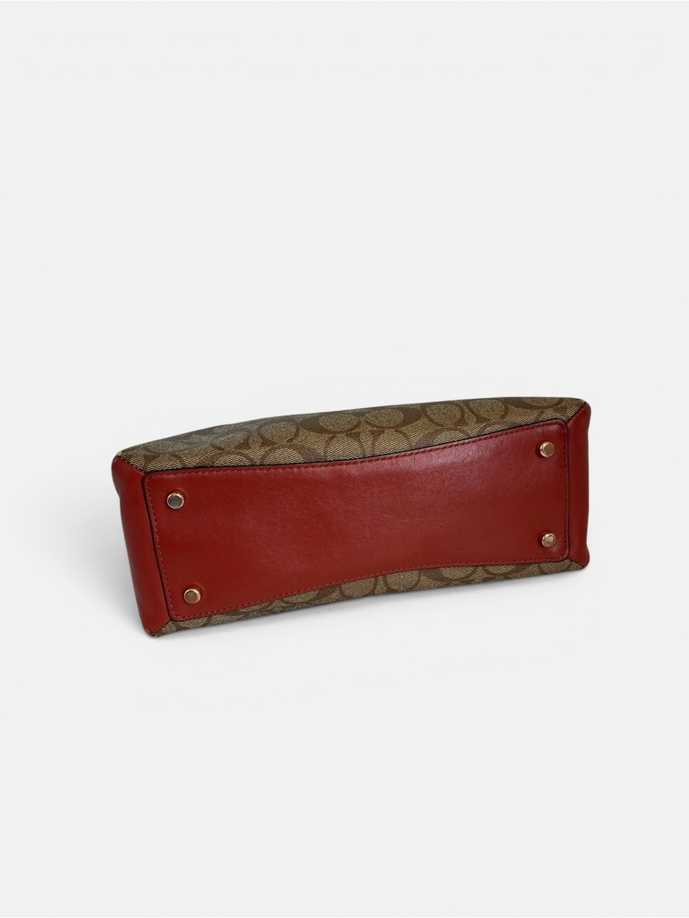 Coach Brown Signature Satchel with Black Handles and Red Sides - Picture 5 of 10